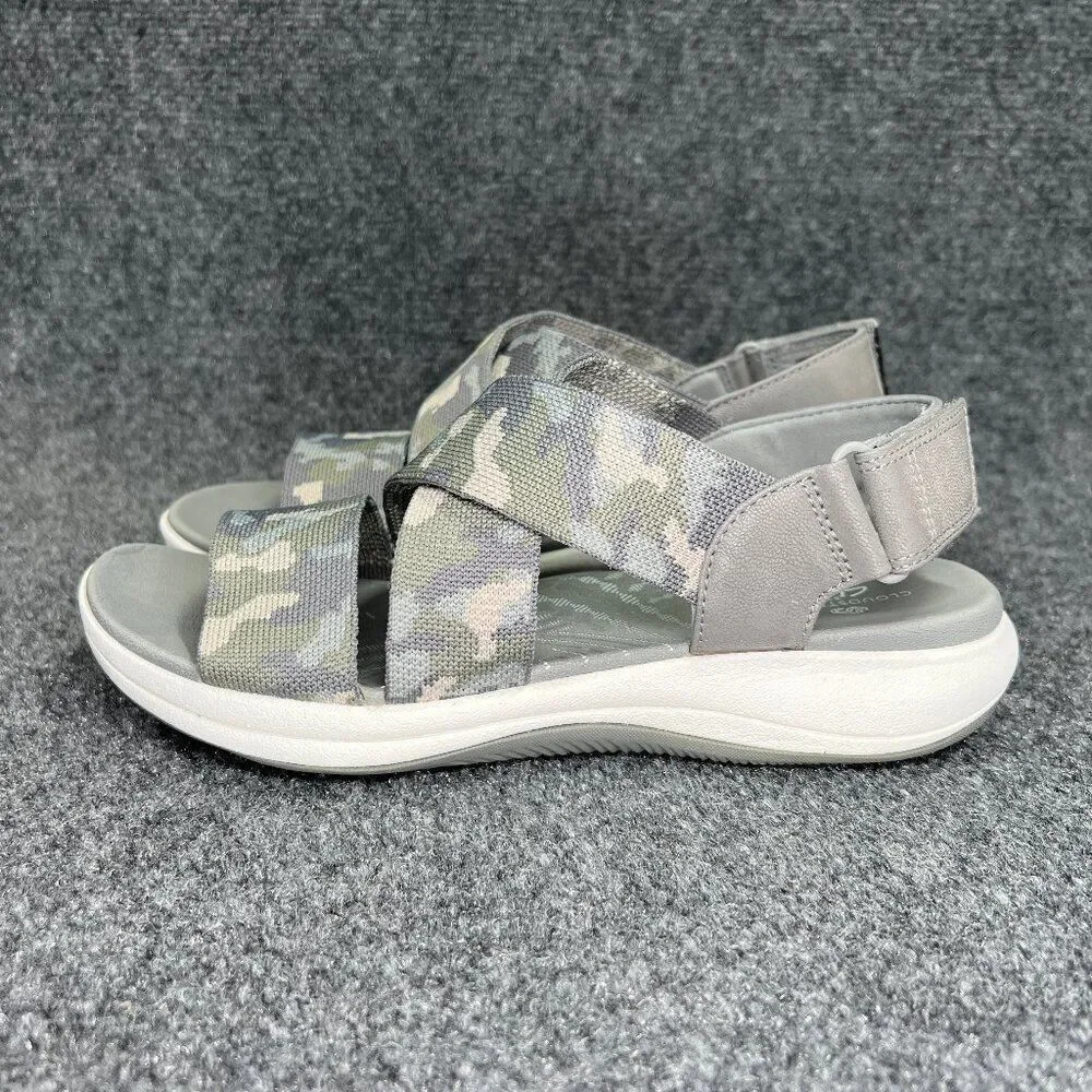 Clarks Cloudsteppers Sandals Women's‎ Size 8W Green Camo Comfort Casual Outdoor